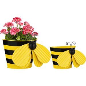 Set of 2 Bee Wall Hanging Planter Decor Art, Metal Wall Mounted Planters